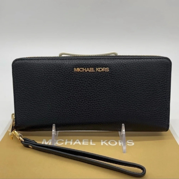 Michael Kors Large Continental Wallet Wristlet Leather Rich Black - Picture 6 of 8